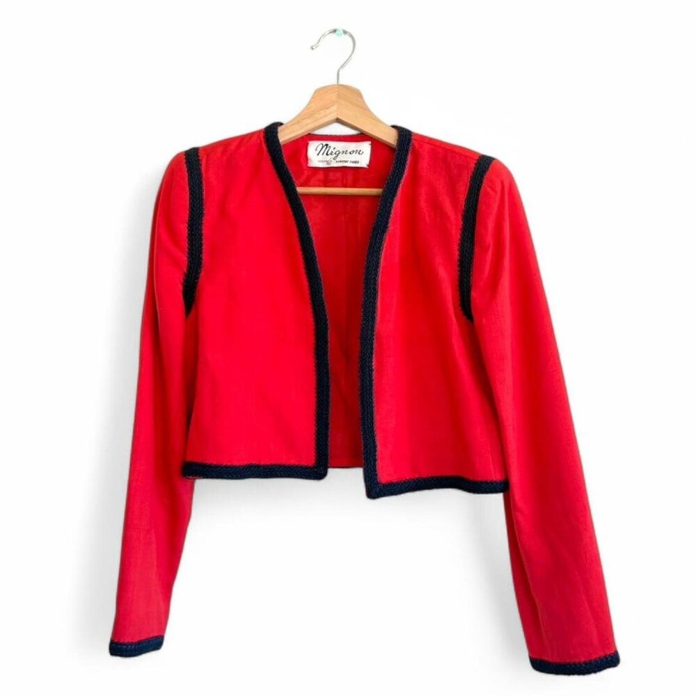MIGNON BY DOROTHY FARBO VINTAGE RED BLUE BLAZER JACKET COAT WOMENS SIZE SMALL